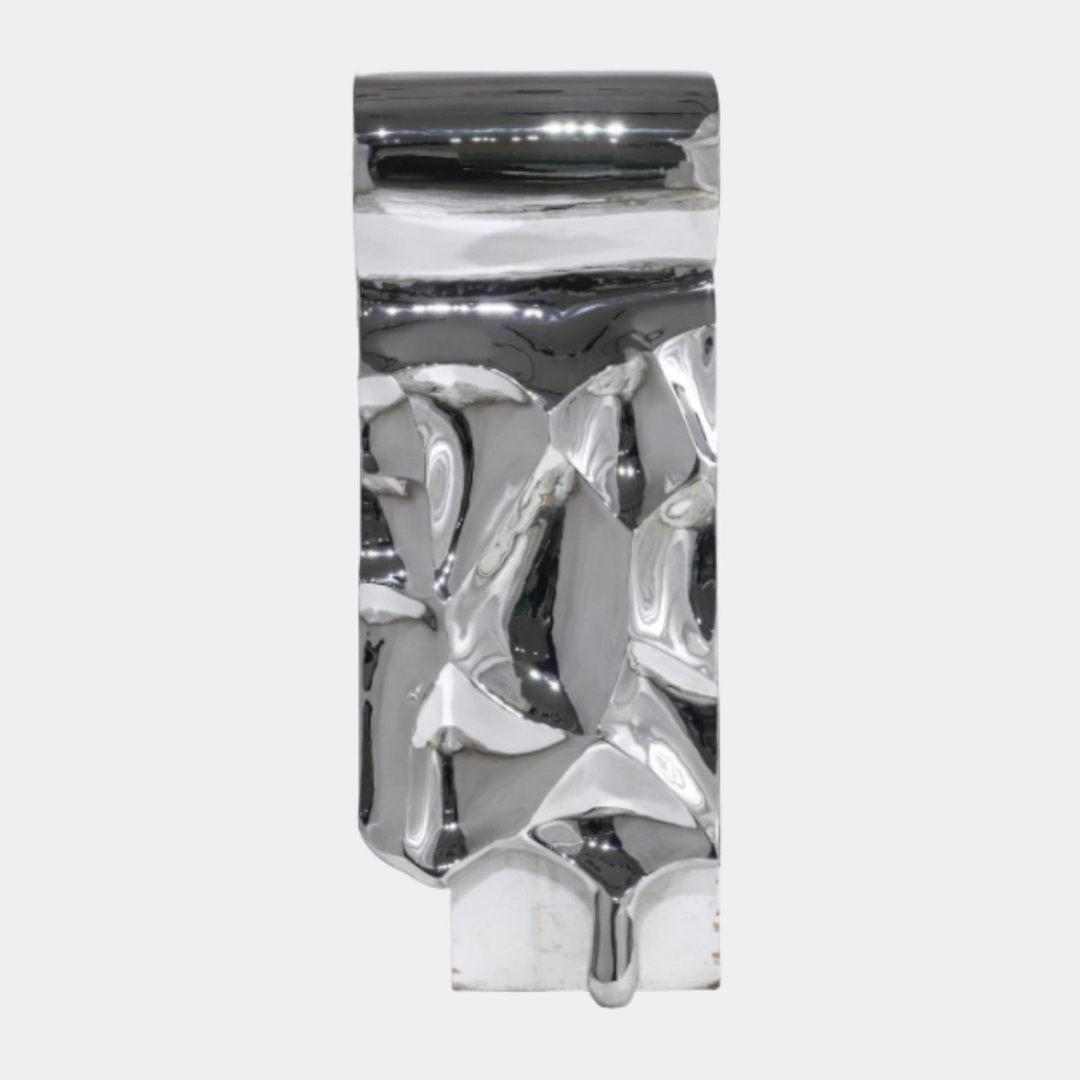 Silver Mirror-Polished Liquid Pour Stainless Steel Sculpture - 100cm