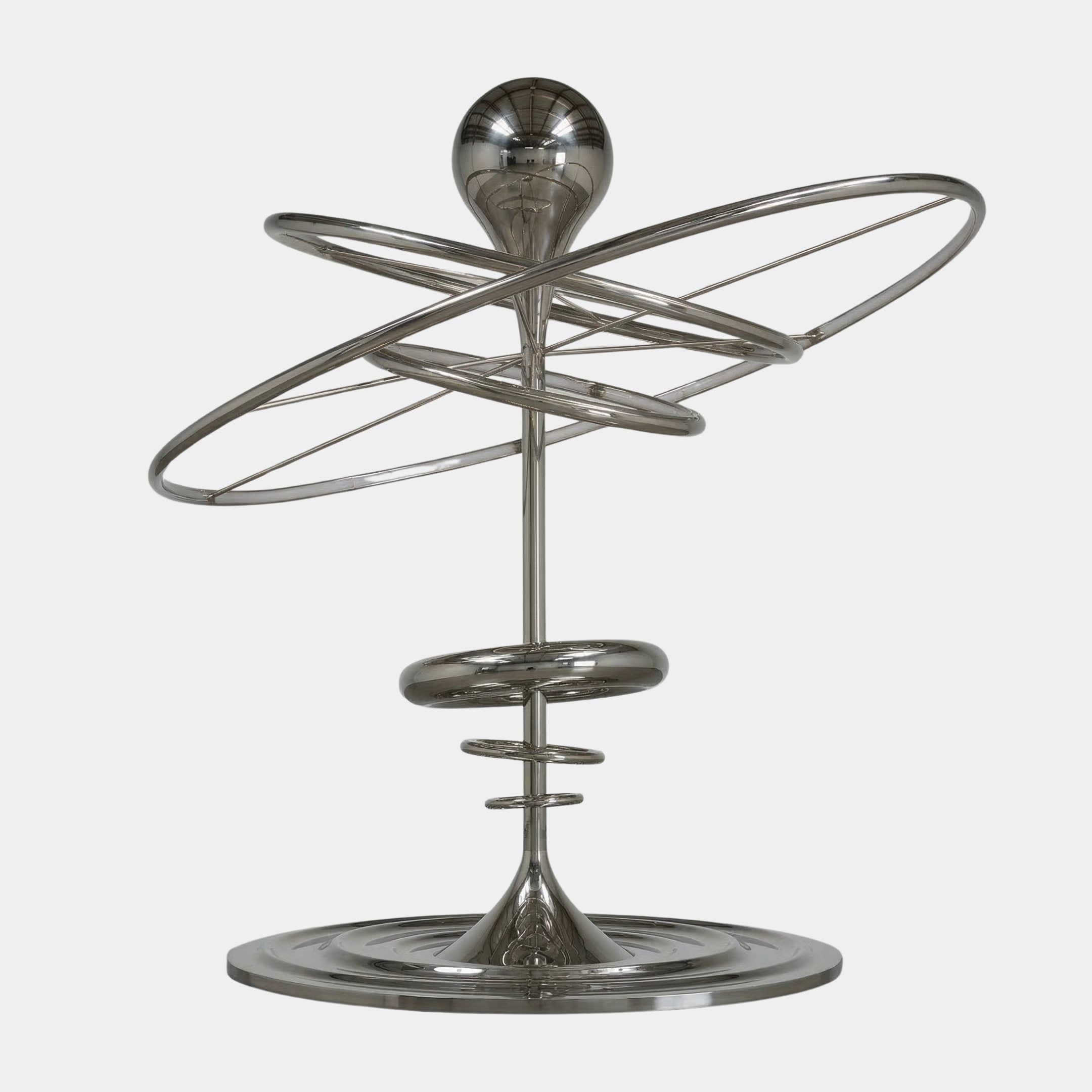 Silver Sphere with Orbital Rings Stainless Steel Sculpture - 501cm