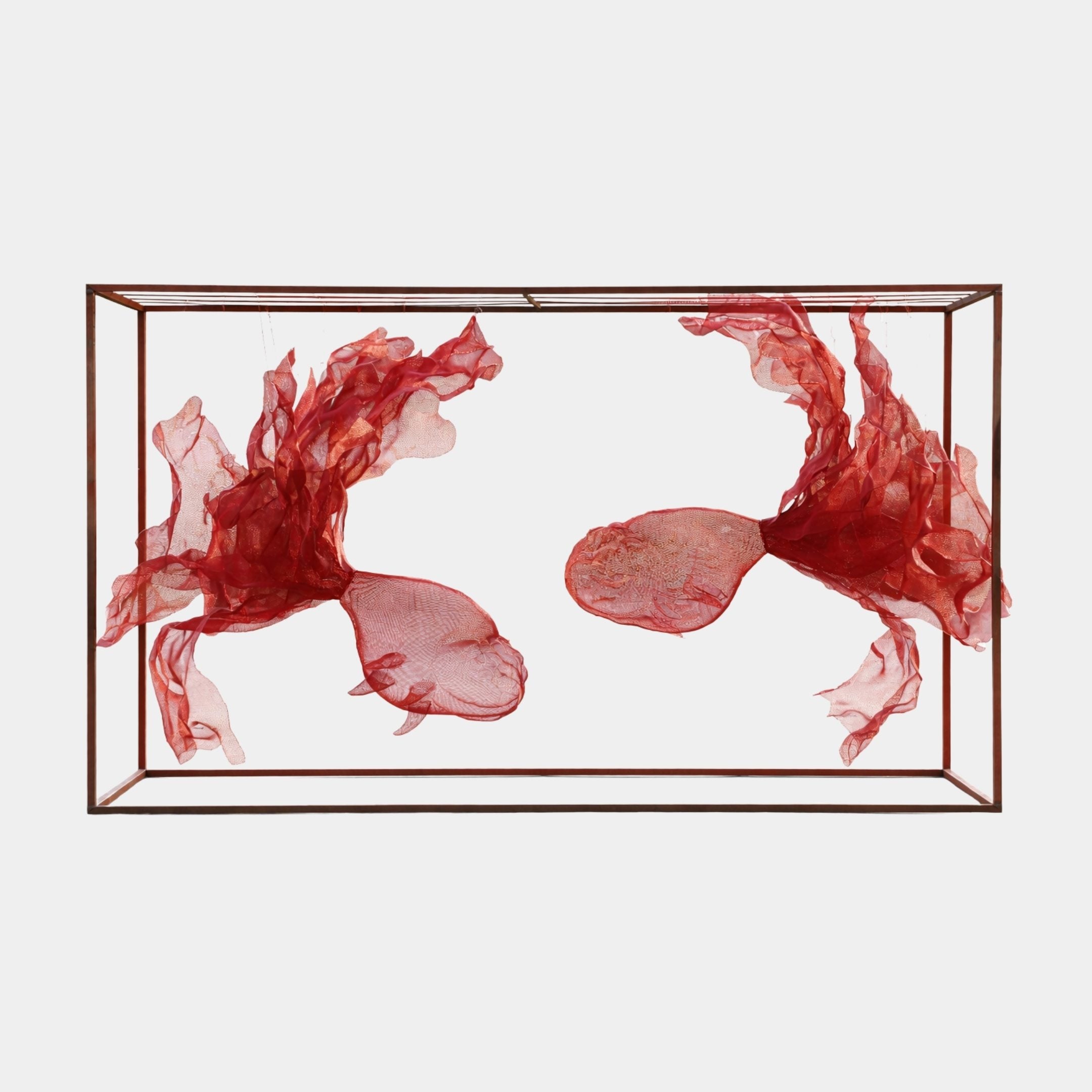 Red Fish in a Metal Frame Sculpture - 120cm
