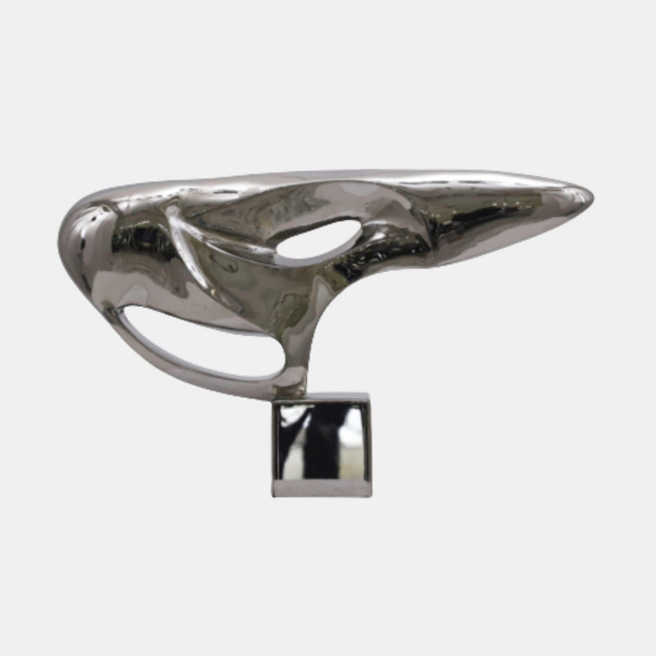 Silver Mirror-Polished Whale Stainless Steel Sculpture - 72cm
