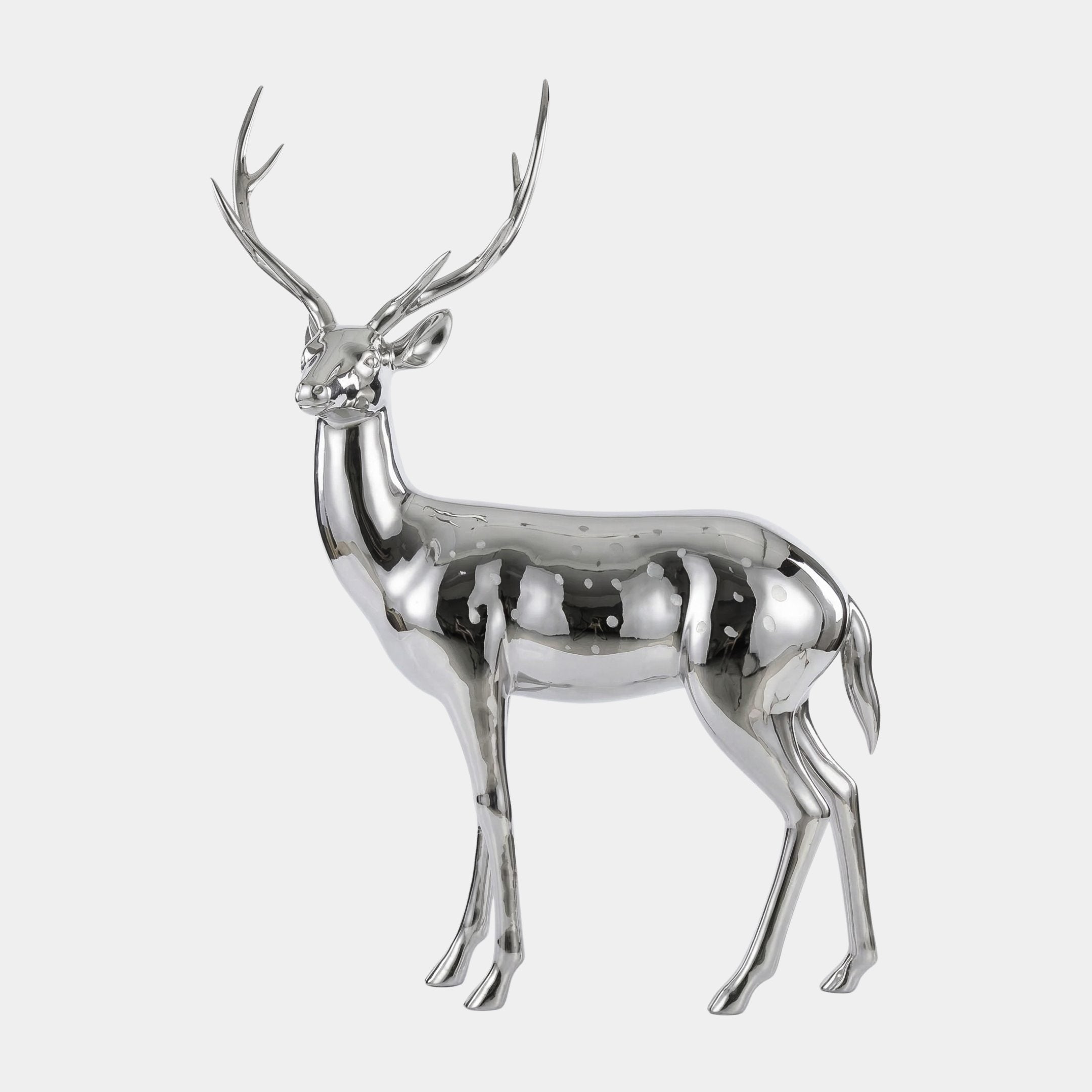 Silver Mirror-Polished Standing Deer Stainless Steel Sculpture - 160cm
