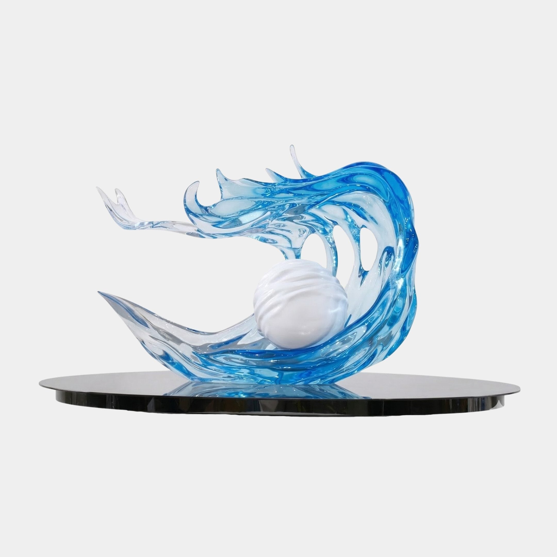 Blue and White Wave with Sphere Sculpture - 97cm