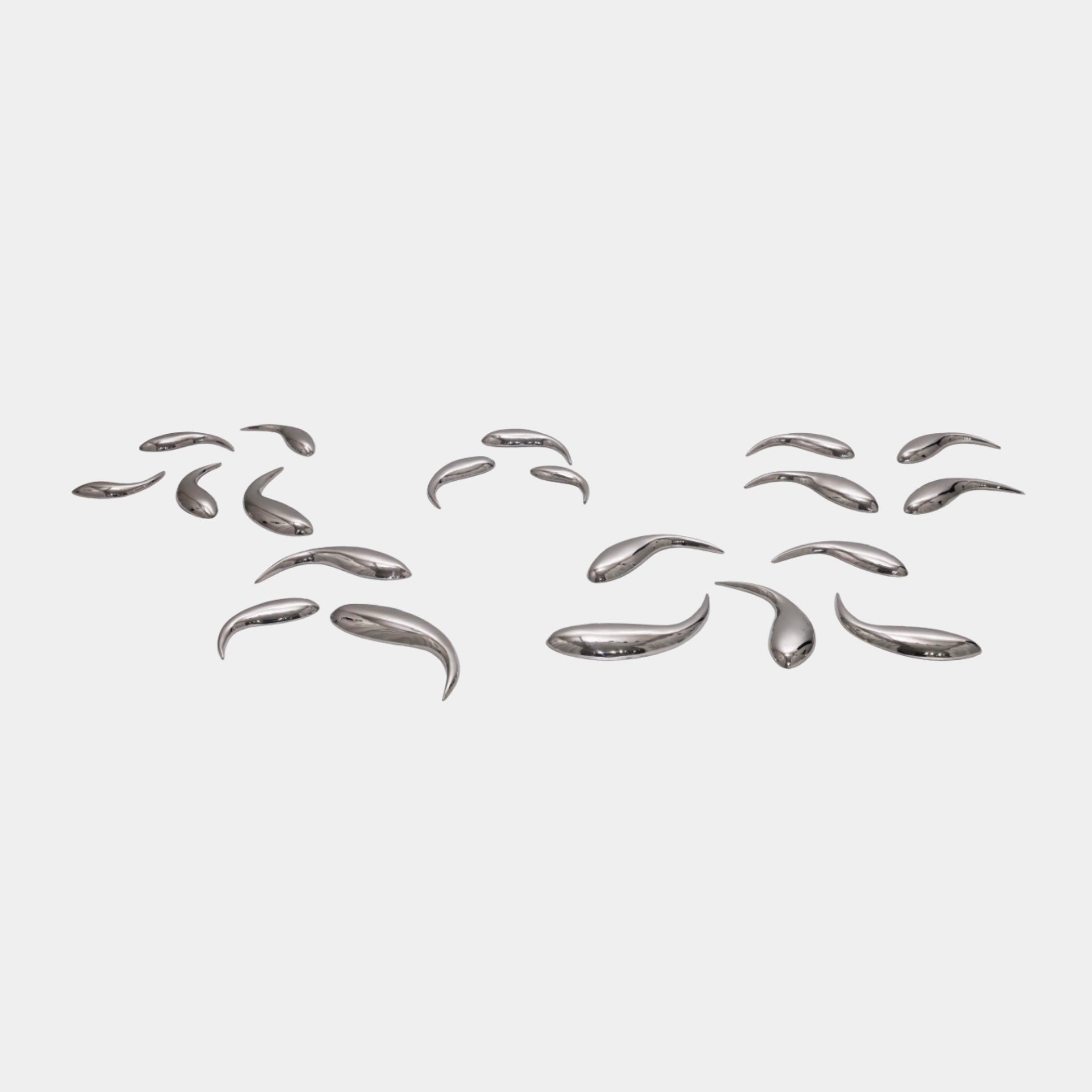 Silver Mirror-Polished Swimming Fish Group Stainless Steel Sculpture - 15cm
