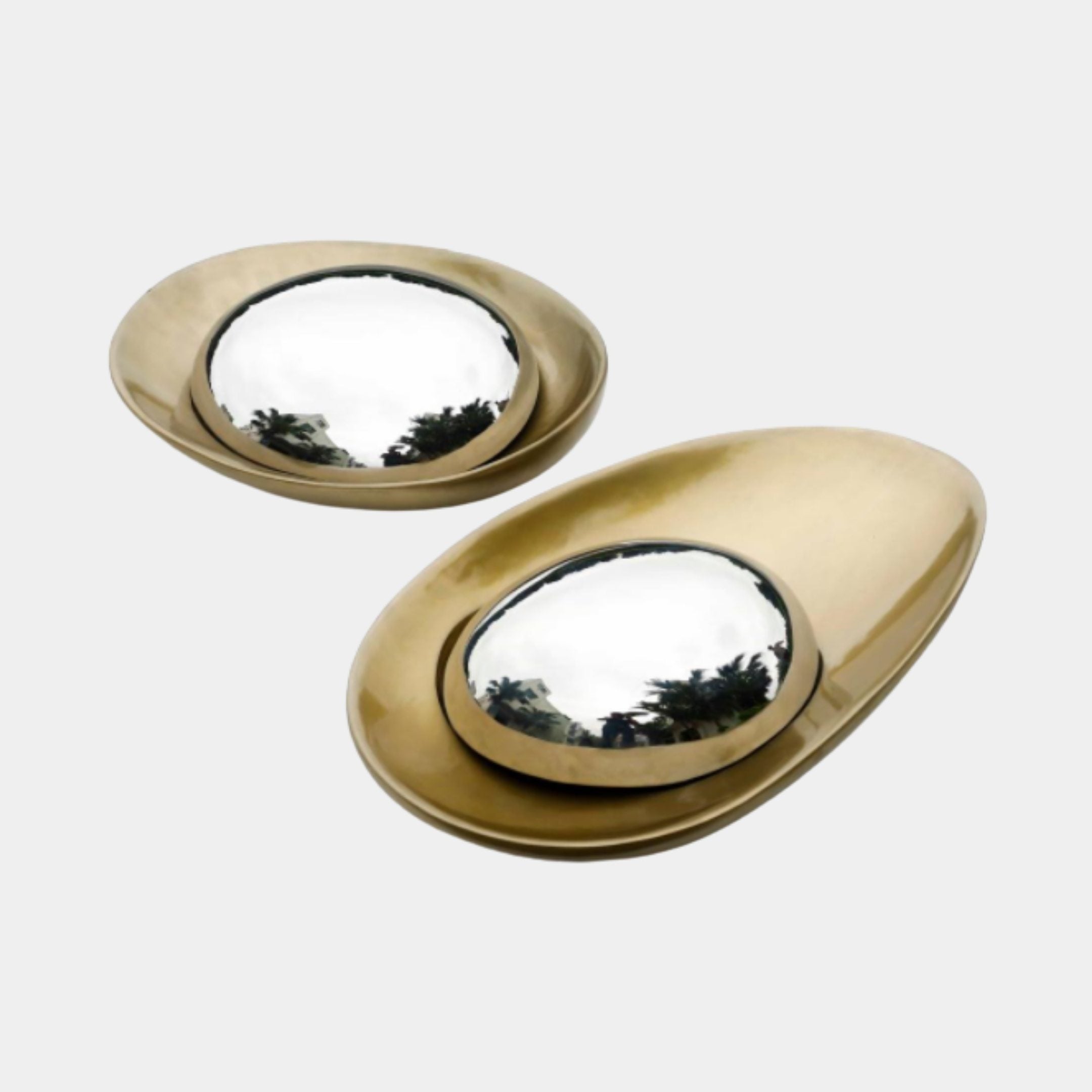 Gold Polished Oval Tray Pair Stainless Steel Sculpture - 51–63cm