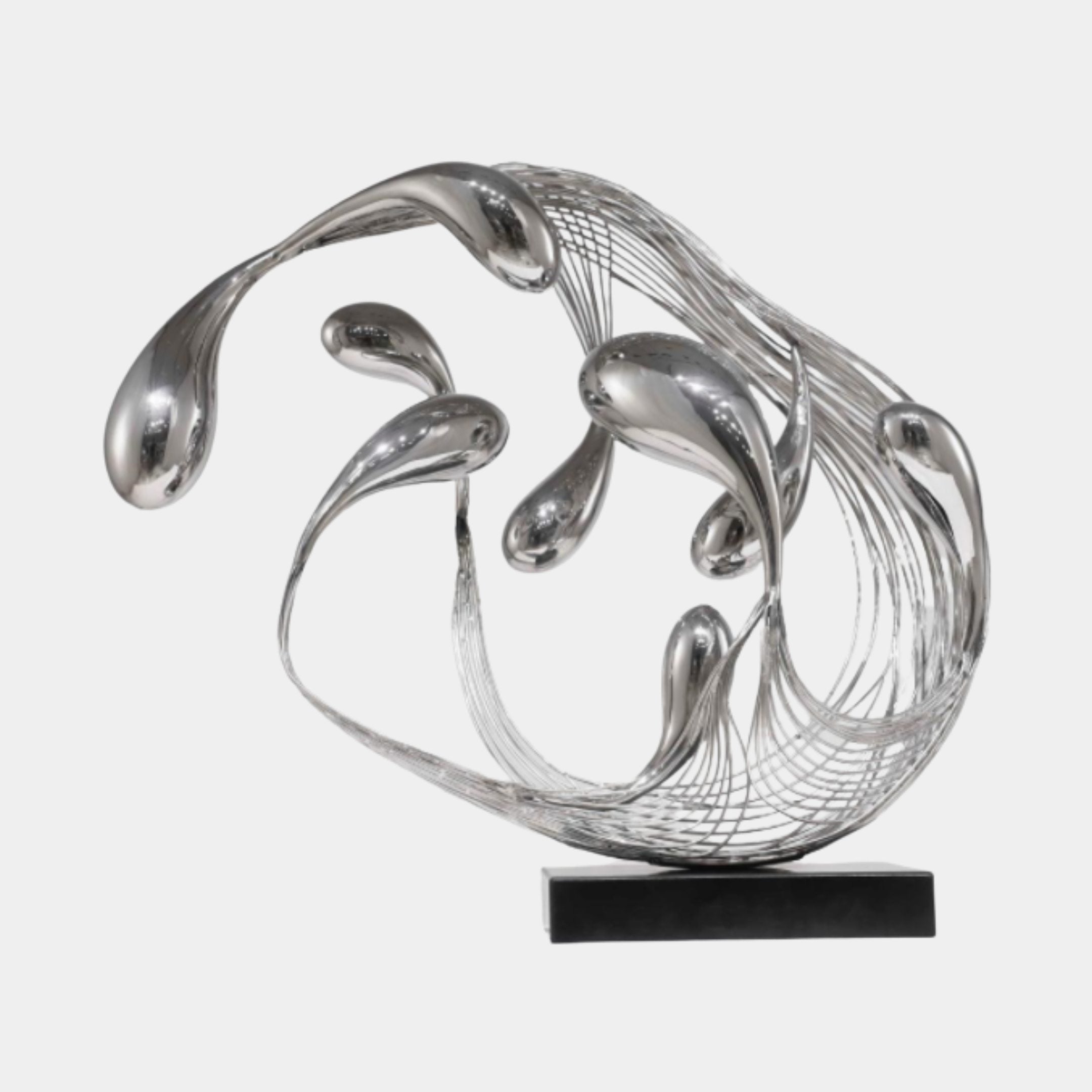 Silver Wire Swirl with Teardrops Sculpture - 70cm