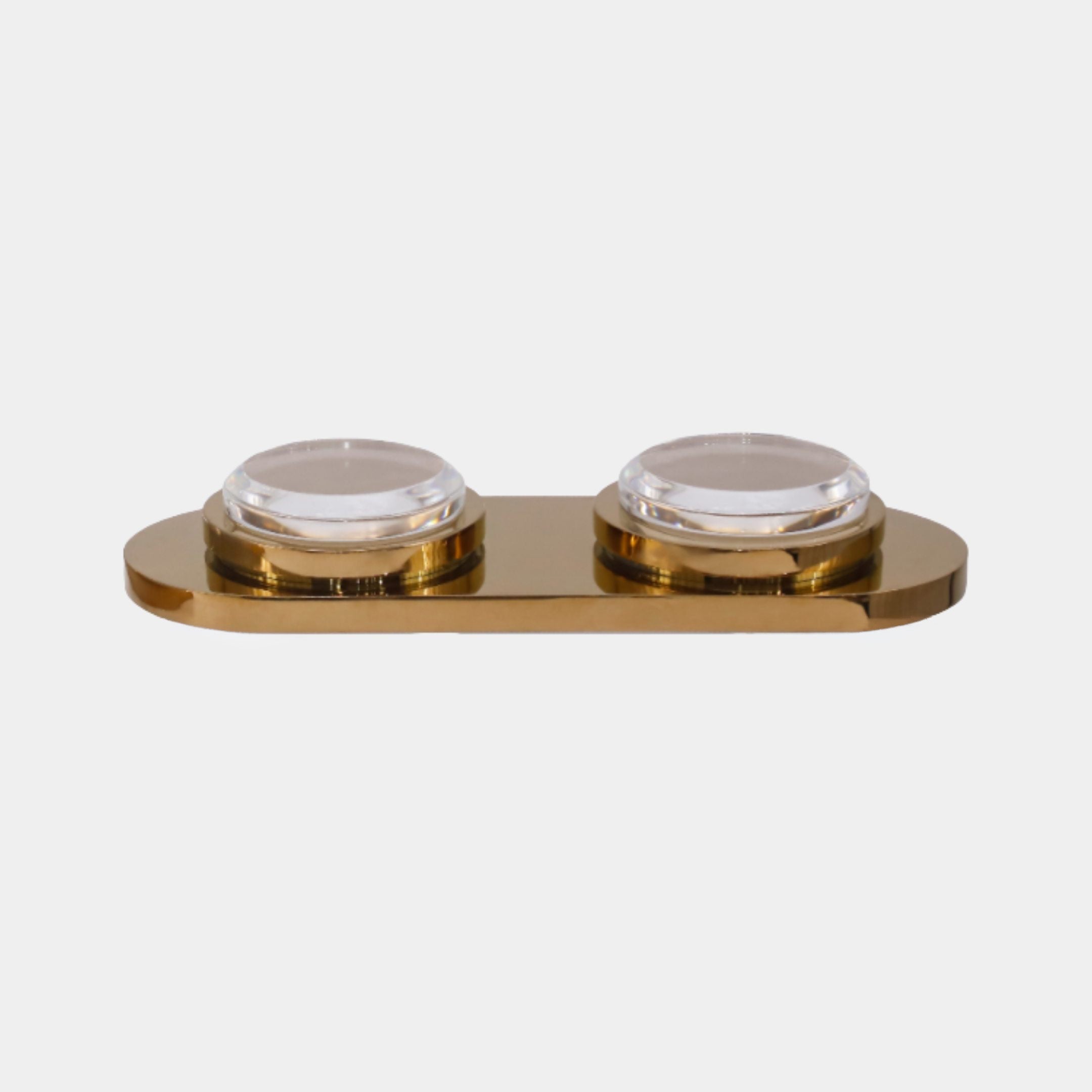 Gold Round Container Set on Tray Stainless Steel - 41cm