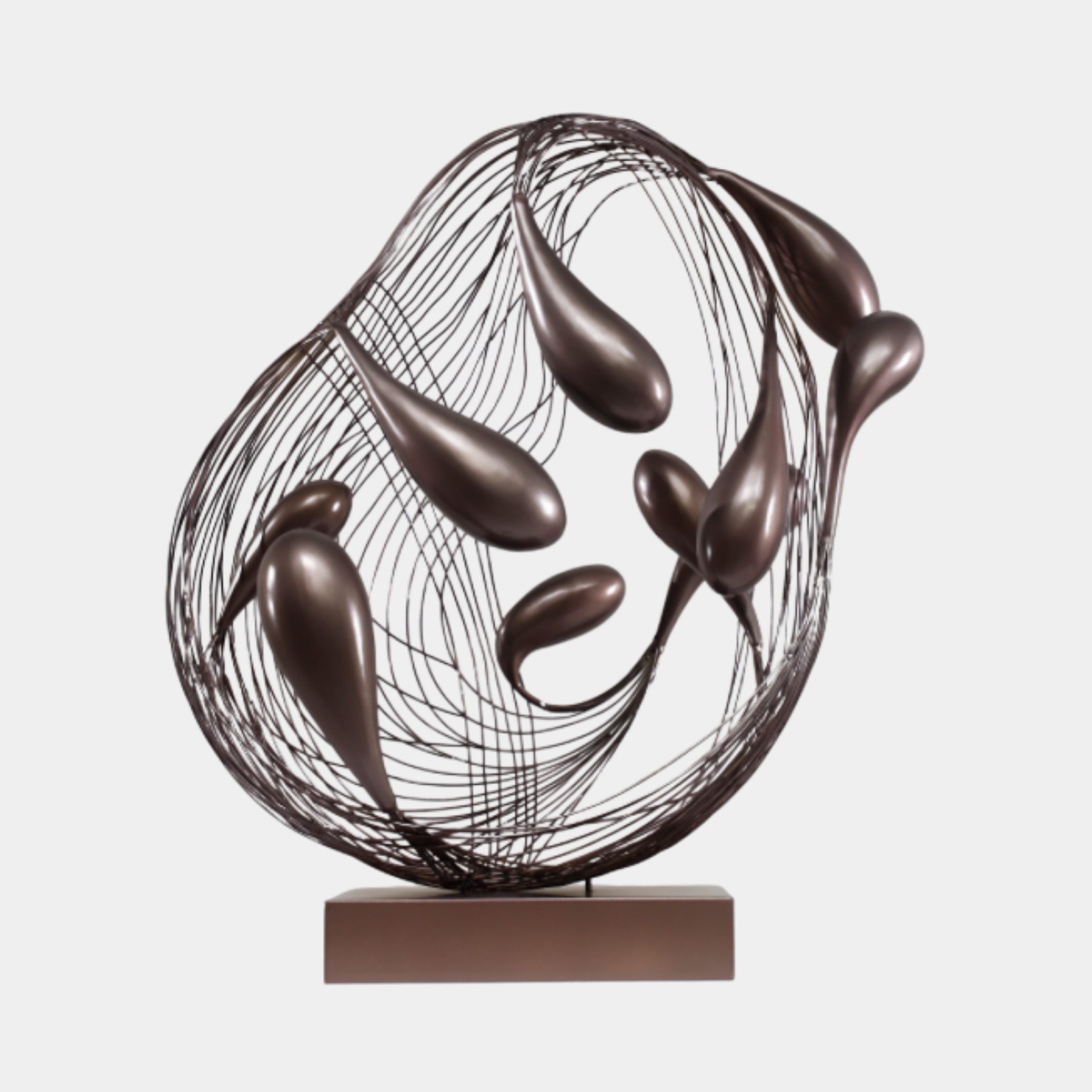 Bronze Wire Organic Pod with Droplets Sculpture - 86cm