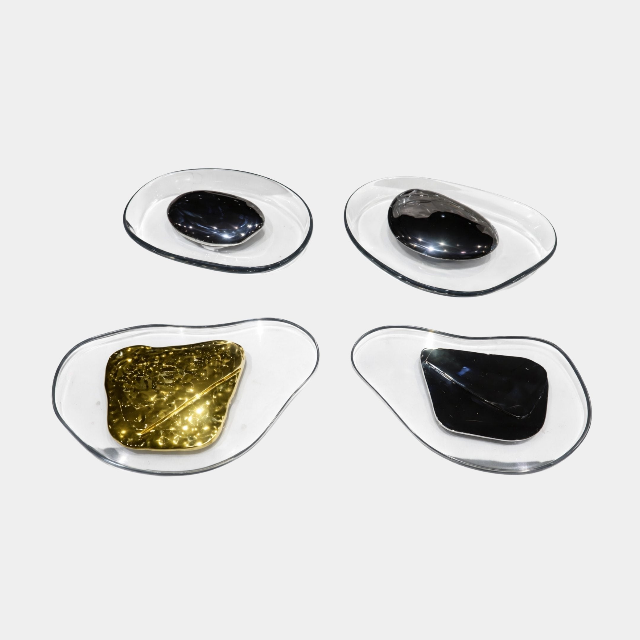 Black and Gold Decorative Tray with Agate Inserts Stainless Steel Sculpture