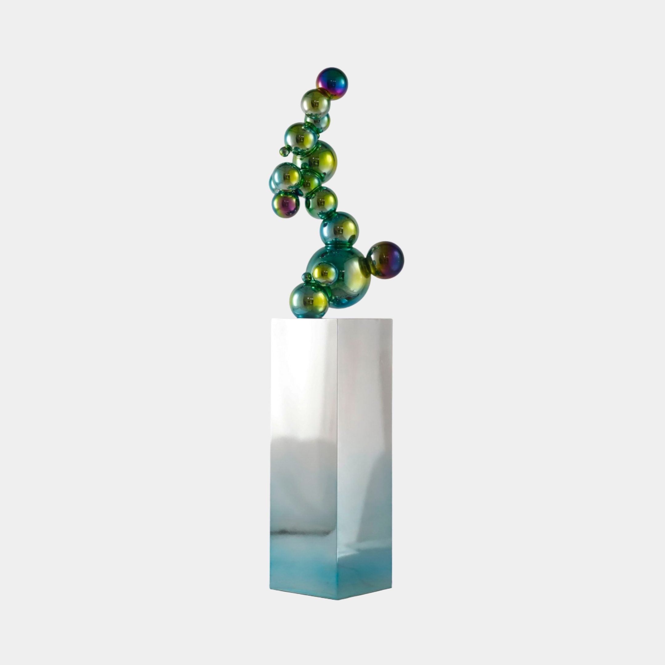 Multi-Colour Stacked Sphere Column on Steel Plinth Stainless Steel Sculpture - 155cm