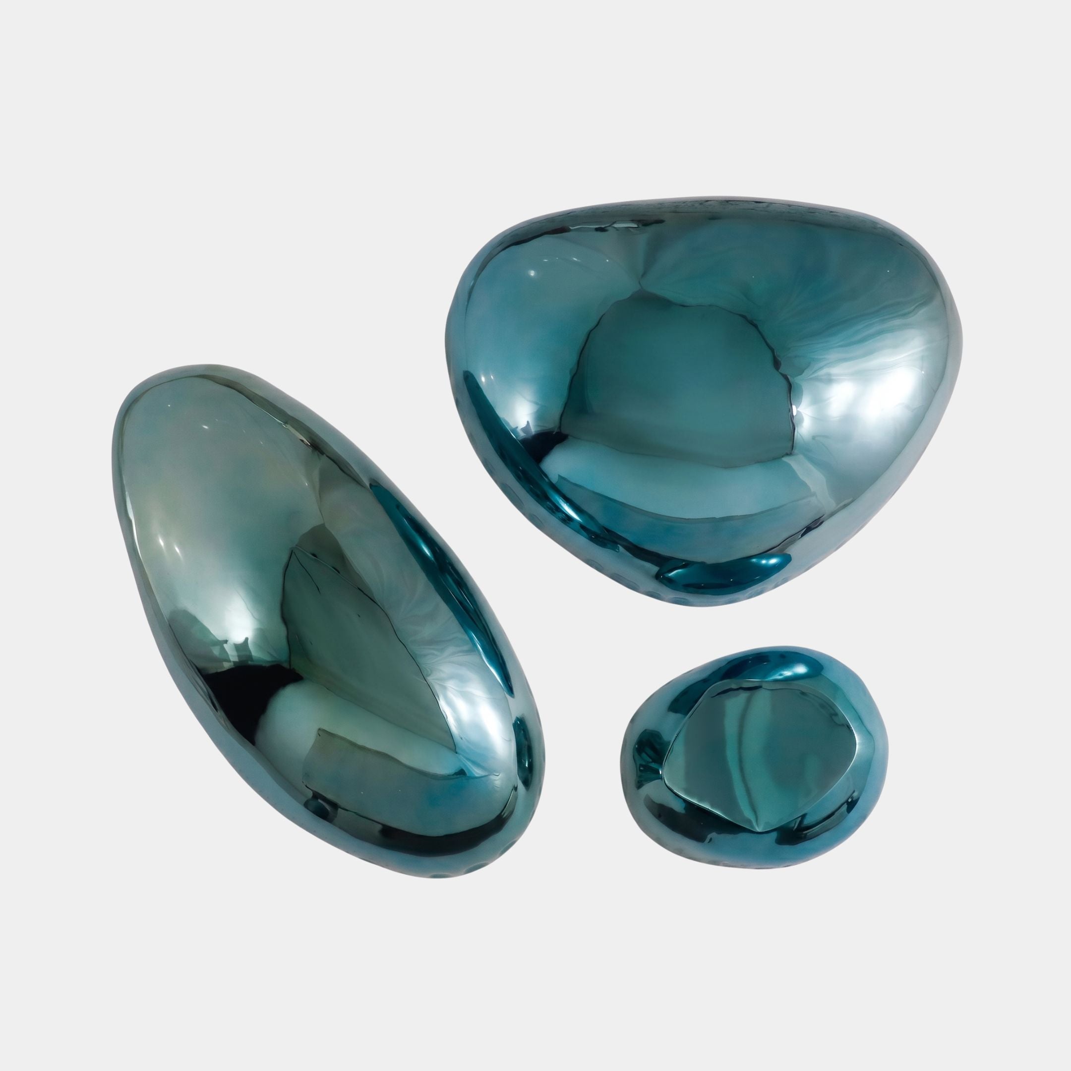 Blue Glass Polished Pebble Sculpture - 35–73cm