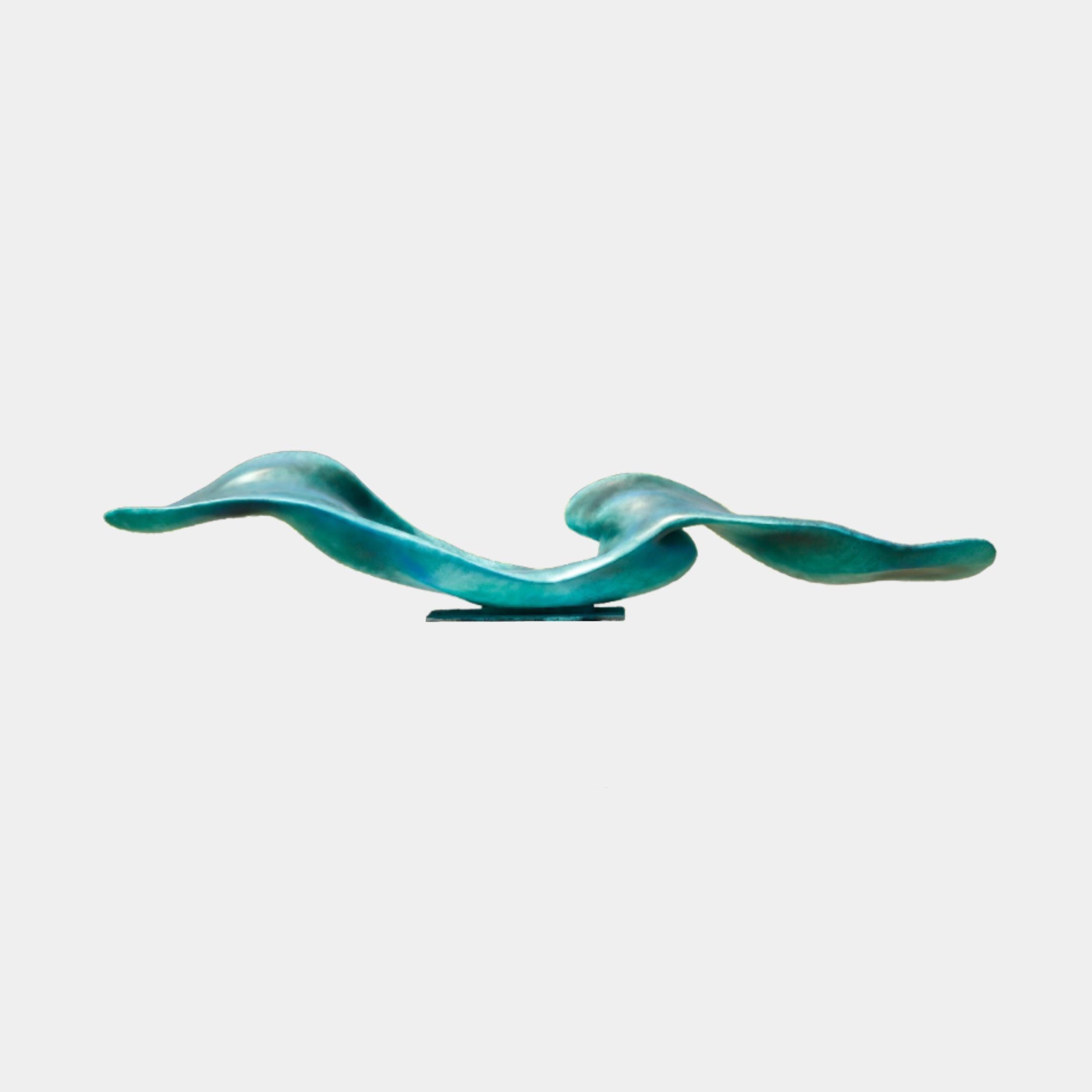 Green and Silver Wave Installation Stainless Steel Sculpture - 210cm