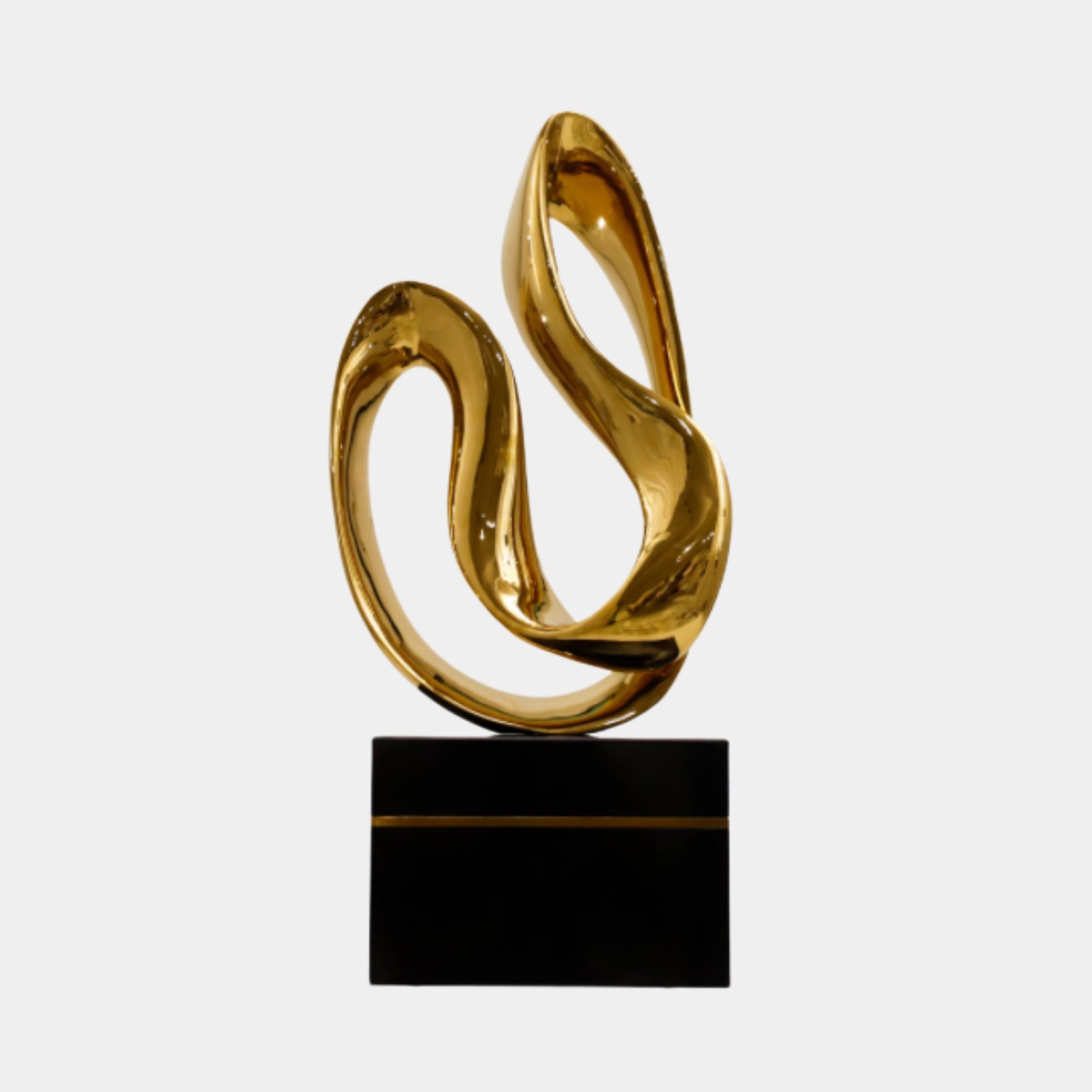 Gold Abstract Infinity Loop on Black Base Stainless Steel Sculpture - 70cm