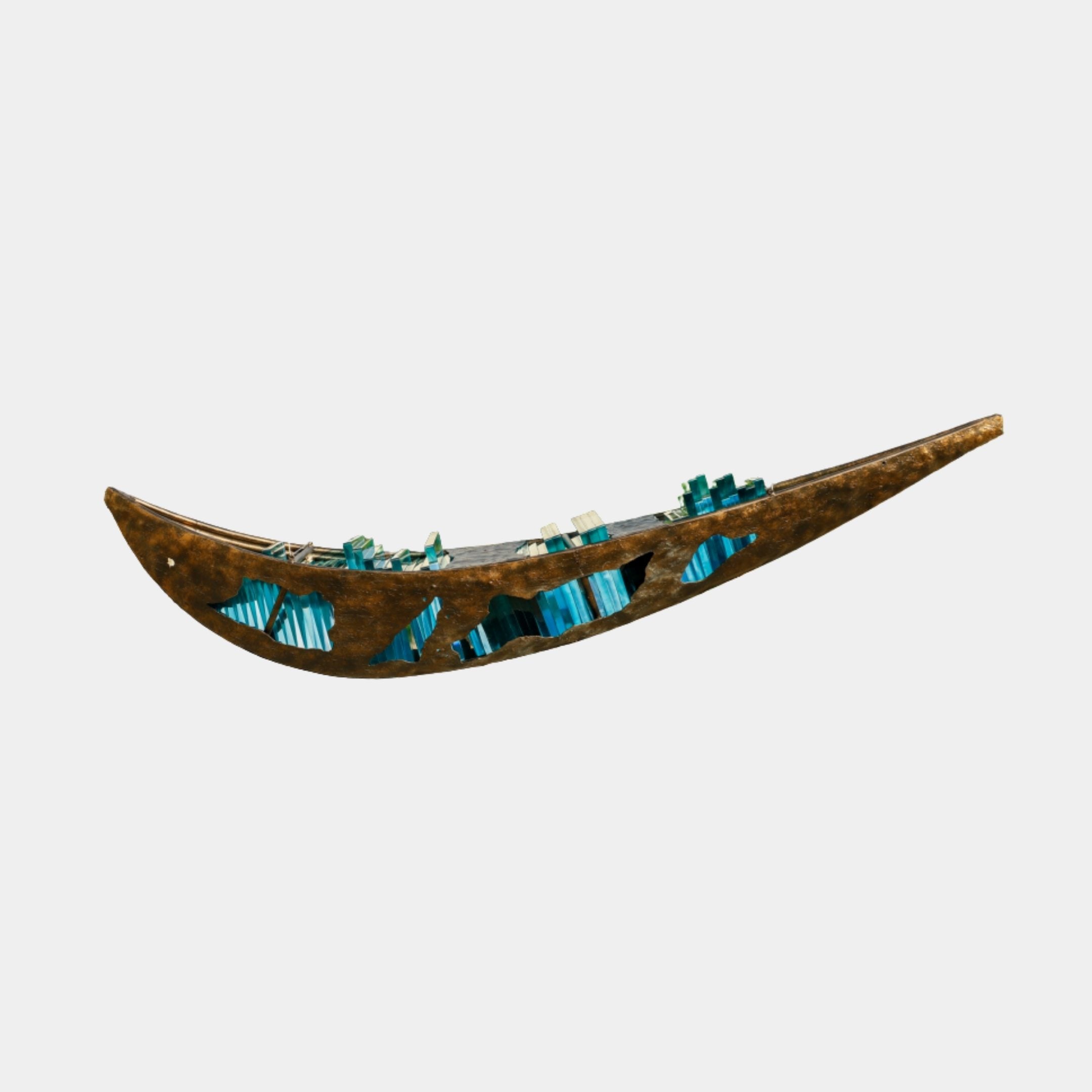 Bronze Stainless Steel Boat with Art Glass Sculpture - 150cm