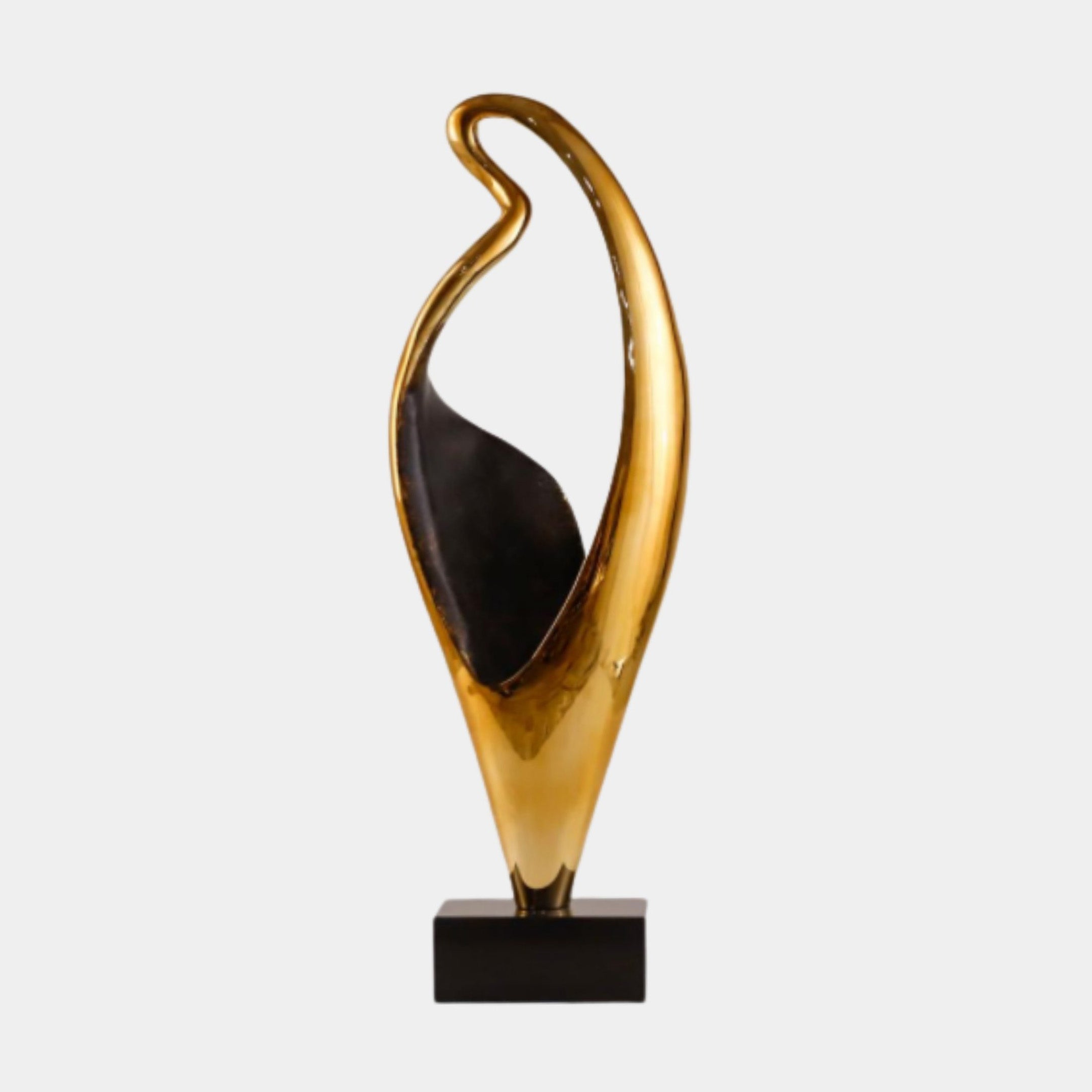 Gold and Black Abstract on Base Stainless Steel Sculpture - 100cm