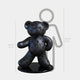The Gacko Black LV Bear Sculpture - 130cm by Giant Sculptures is a limited edition pop art piece. This black bear, patterned with Louis Vuitton logos, stands on a round base beside a 160 cm person outline for scale.