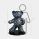 The Gacko Grey LV Bear Sculpture - 130cm by Giant Sculptures features a shiny black and gray design with a Louis Vuitton monogram, mounted on a black base. Displayed beside a height chart and a 160 cm human outline, it’s perfect for contemporary spaces.