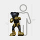 The Gacko Electroplated Gold LV Boxer Bear Sculpture by Giant Sculptures stands 120cm tall, featuring a black bear in a boxing stance with gold gloves, shorts, and boots. Shown beside a 160cm gray silhouette for scale.