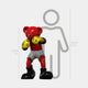 The Gacko Red LV Boxer Bear Sculpture - 120cm by Giant Sculptures features a glossy red bear with yellow gloves, white shorts, and black shoes. Standing 120 cm tall, it's shown beside a 160 cm human outline for scale.