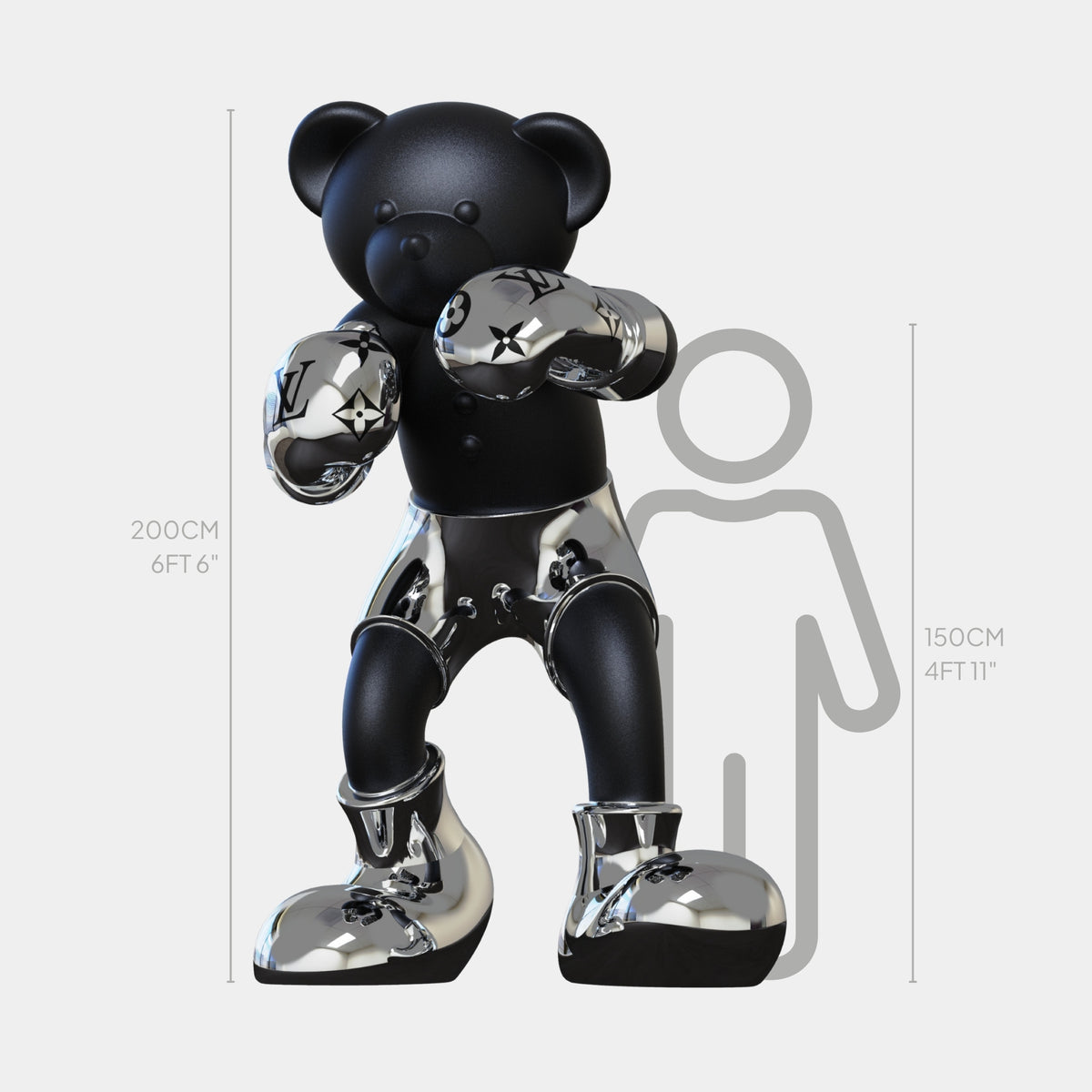 Gacko Chrome LV Boxer Bear Sculpture 200cm | Giant