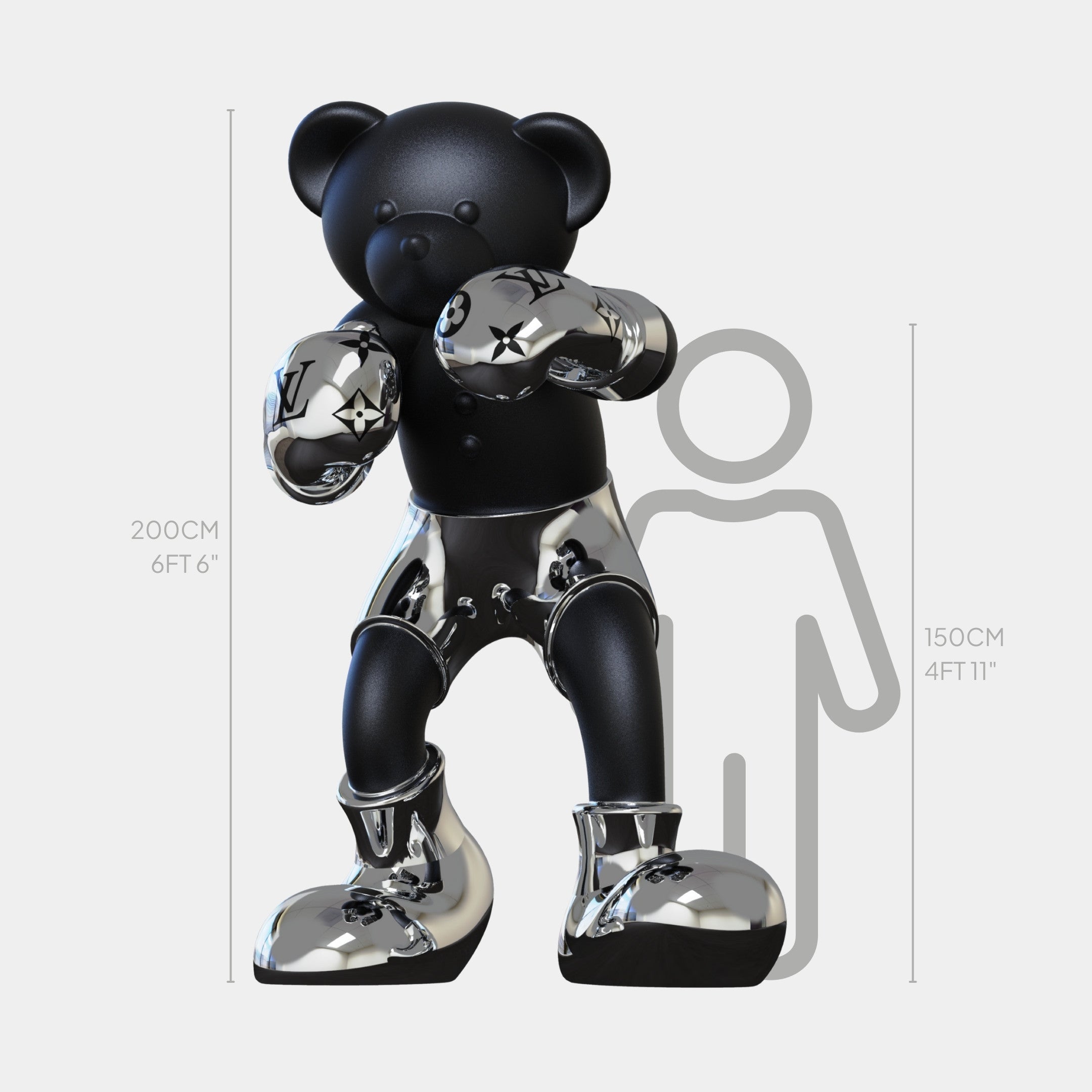 Gacko Electroplated Chrome LV Boxer Bear Sculpture - 200cm