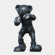 The Gacko Grey LV Boxer Bear Sculpture - 80cm by Giant Sculptures features a glossy black bear in a boxing stance with boots and logo-patterned gloves—a striking pop art statement piece.