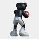 The Gacko Black & Red LV Boxer Bear Sculpture by Giant Sculptures stands 200cm tall, facing away in shiny white shorts and boots, holding a red object with the number 8, set against a plain white background. Limited edition pop art.