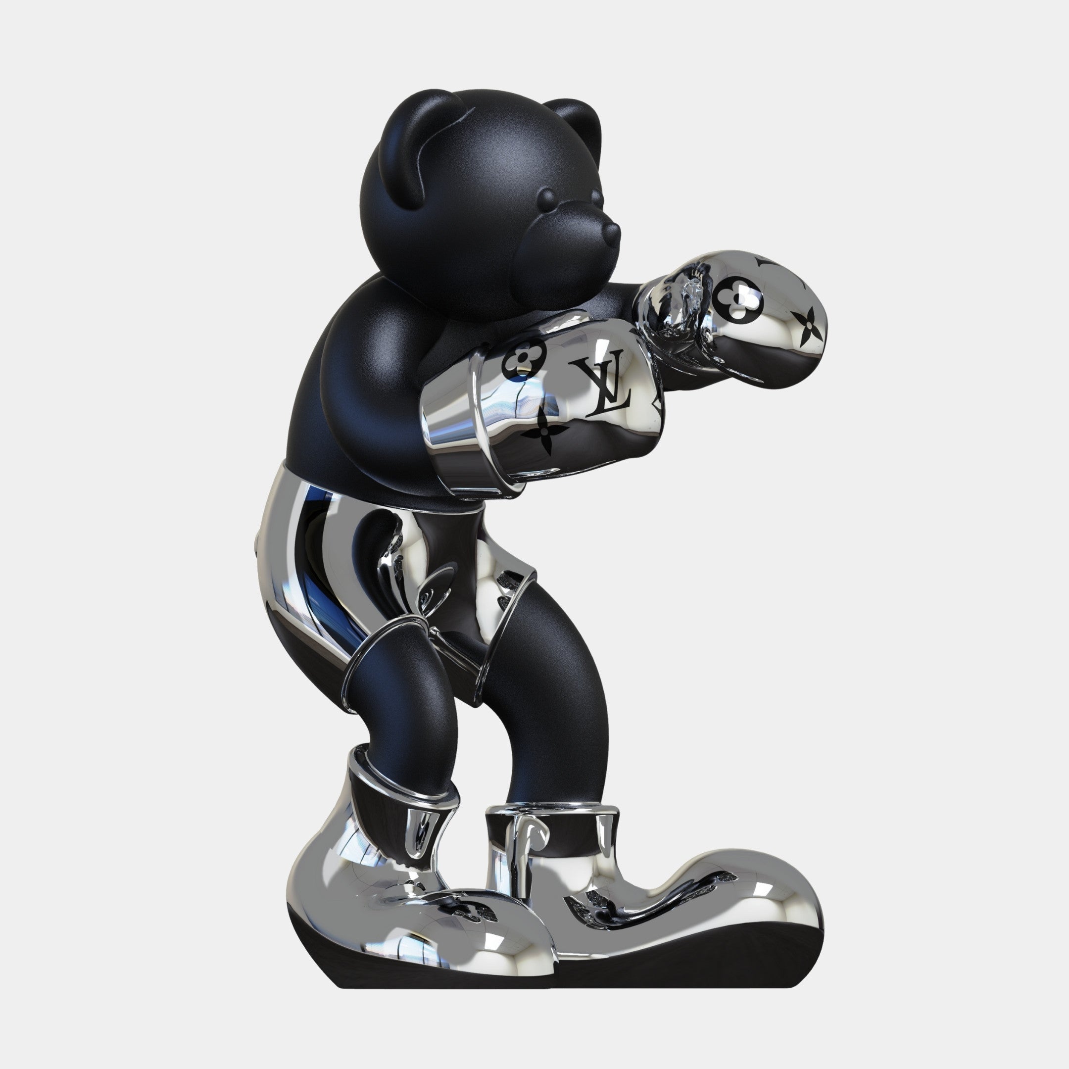 Gacko Electroplated Chrome LV Boxer Bear Sculpture - 120cm