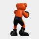 The Gacko Orange LV Boxer Bear Sculpture - 200cm by Giant Sculptures features a 3D orange bear in black boots, shorts, and gloves, arms bent with its back turned—an eye-catching pop art piece for bold spaces.