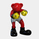 The Gacko Red LV Boxer Bear Sculpture - 200cm by Giant Sculptures features a glossy red pop art bear in black shoes, gray shorts, and yellow LV gloves, poised to box—a striking limited-edition statement piece.