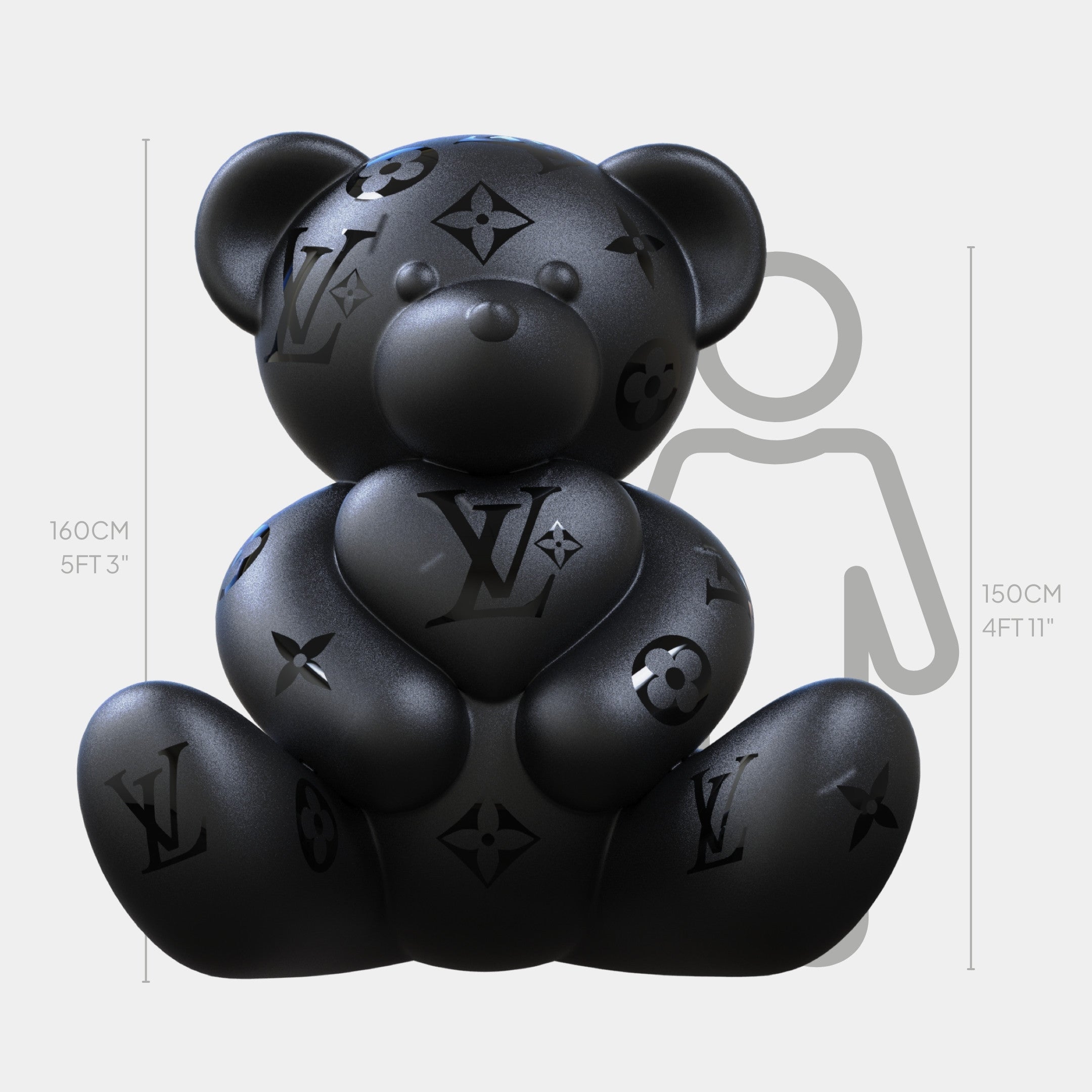 Gacko Black LV Love Bear Sculpture - 160cm
