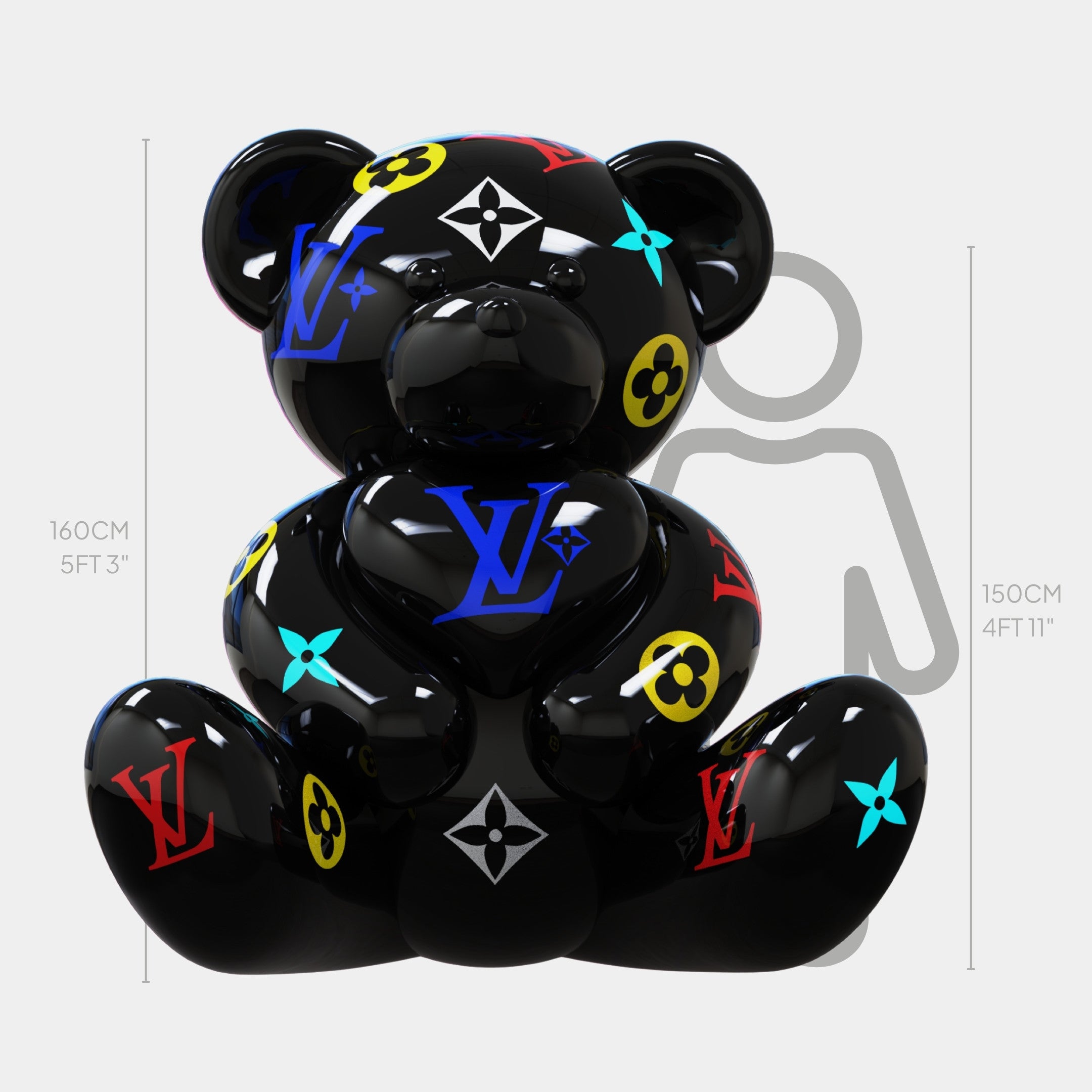 Gacko Multicoloured LV Love Bear Sculpture - 160cm