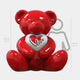 The Gacko Love Bear Sculpture - 160cm by Giant Sculptures is a glossy red pop art bear holding a heart labeled "love," standing in front of a height chart and reaching nearly the height of an average adult.