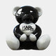 The Gacko Karl Lagerfeld Love Bear Sculpture by Giant Sculptures is a glossy black and white bear, 80cm tall with "KARL LAGERFELD" in bold on its chest—ideal for limited edition pop art collections or modern interiors.