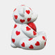 The Gacko Banksy Love Bear Sculpture - 160cm by Giant Sculptures features a glossy white bear adorned with red hearts, sitting upright and holding a shiny red heart to its chest against a plain white background.