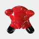 Overhead view of the 40cm Gacko Porsche Love Bear Sculpture, showing the high-gloss red lacquer catching light across the head, shoulders and outstretched limbs.