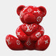 The Gacko Red LV Love Bear Sculpture - 160cm by Giant Sculptures, featuring white Louis Vuitton logos and monograms, is shown facing forward on a plain white background.