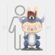 The Giant Sculptures Monsterverse Spiral Beast Labubu Sculpture - 160cm features a cartoonish, blue figure with large ears, spiral eyes, and a house on its head, shown next to a 160 cm grey human outline for scale.