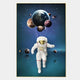 The White 3D Space Astronaut Planet Balloons Wall Art by Giant Sculptures features an astronaut floating with planet balloons and Earth against a starry blue background. Ideal décor for any room.