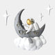 A whimsical 3D MoonSail Astronaut On Clouds Wall Art by Giant Sculptures features a cartoon astronaut on a crescent moon, paddling among clouds with stars in the background—perfect for unique space-themed décor.