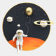 Giant Sculptures’ White 3D Space Astronaut Balloon Wall Art features a 3D astronaut on an orange planet with a gold balloon, surrounded by stylized planets and stars—an inspiring cosmic accent for your space-themed decor.