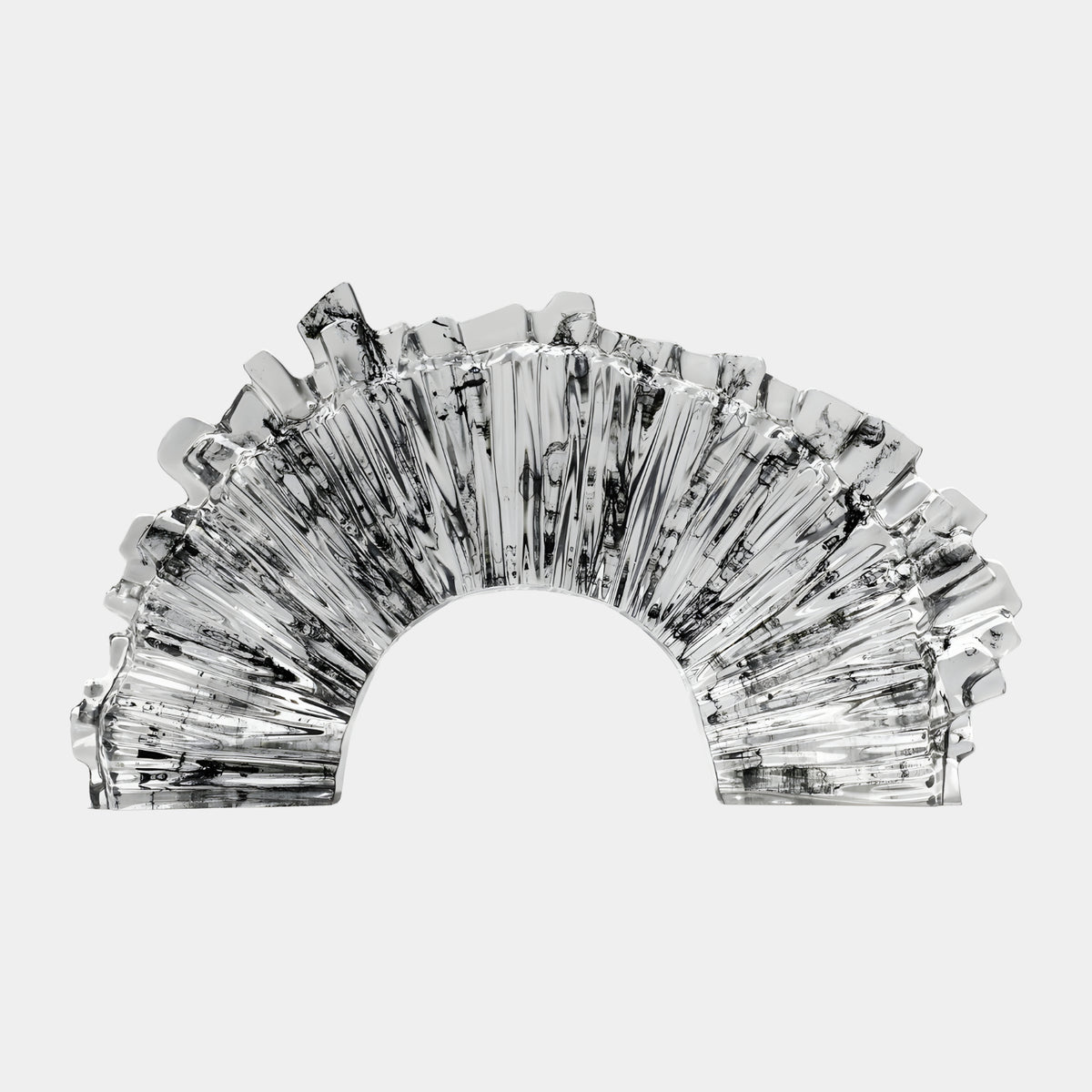 Clear Fluted Crenellated Arch Resin Sculpture - 68cm, a ribbed arch with battlement-edged top and dark marbled threads, shown on a plain white background.