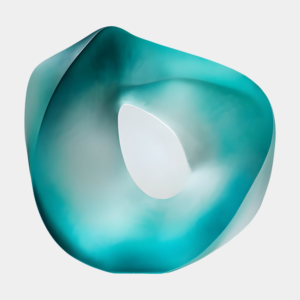 Teal Frosted Pierced Torus Resin Sculpture - 75cm with a folded peaked edge and a pale, egg-shaped opening, shown on a plain white background.