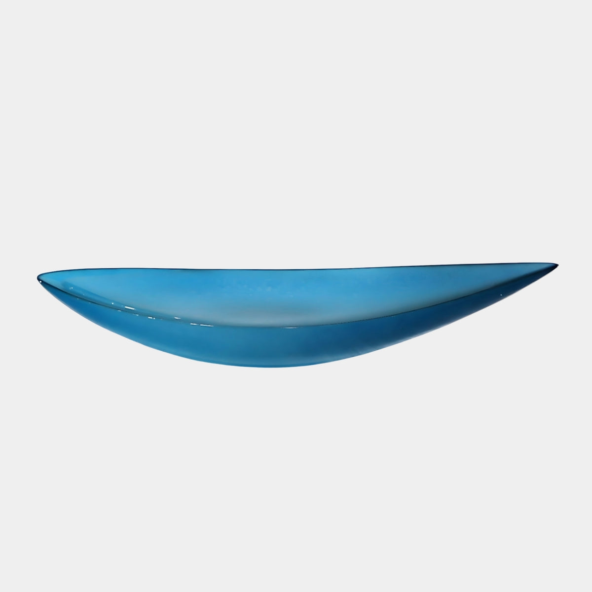 Blue Pointed Oval Resin Decorative Dish, 35cm, elongated boat-shaped vessel tapering to fine points, on a plain white background.