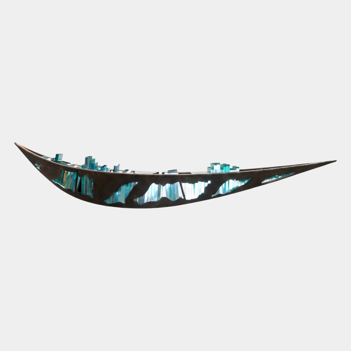 Rust Brown & Teal Hanging Long Boat Metal & Acrylic Sculpture - 400cm