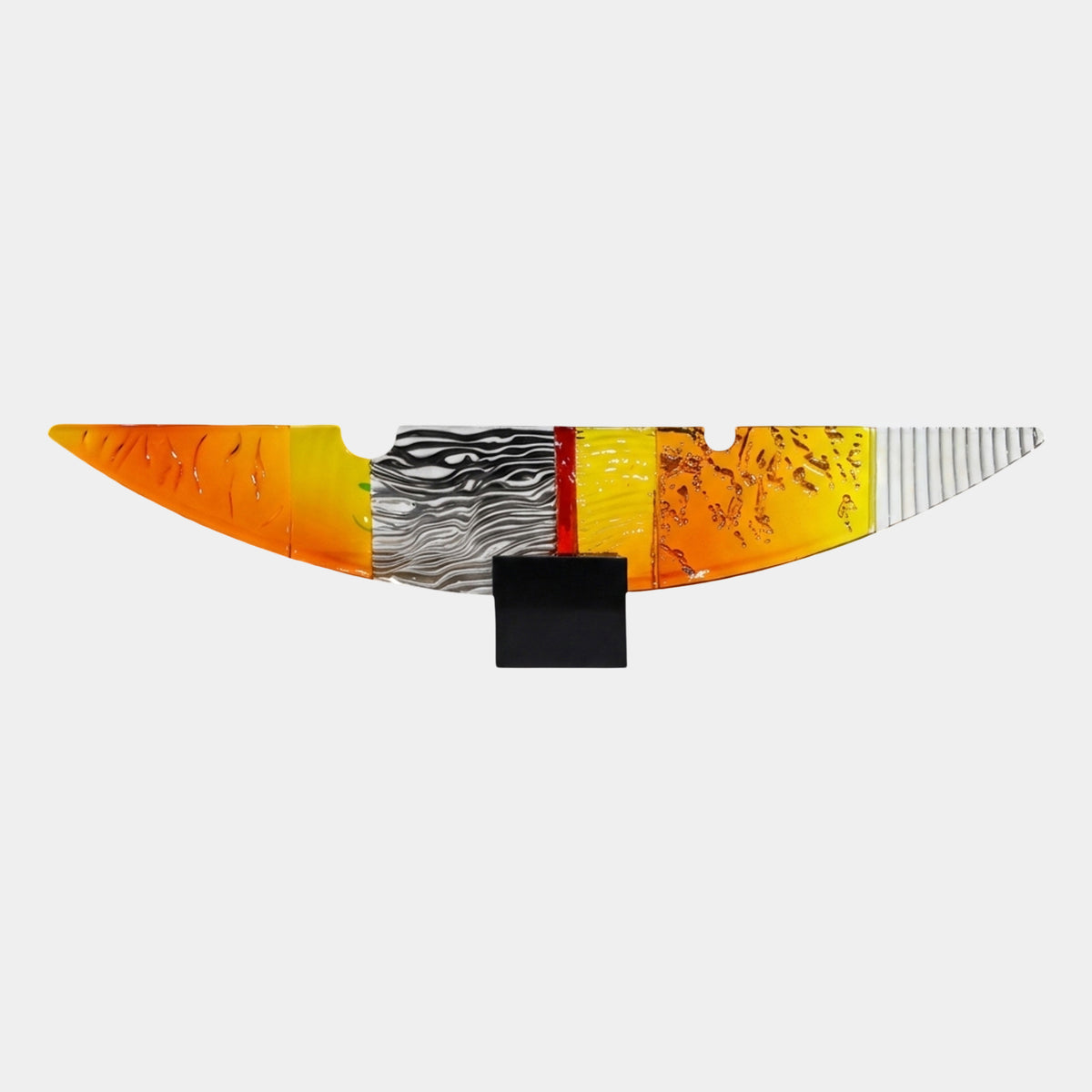 Orange & Yellow Banded Crescent Blade Resin Sculpture - 70cm