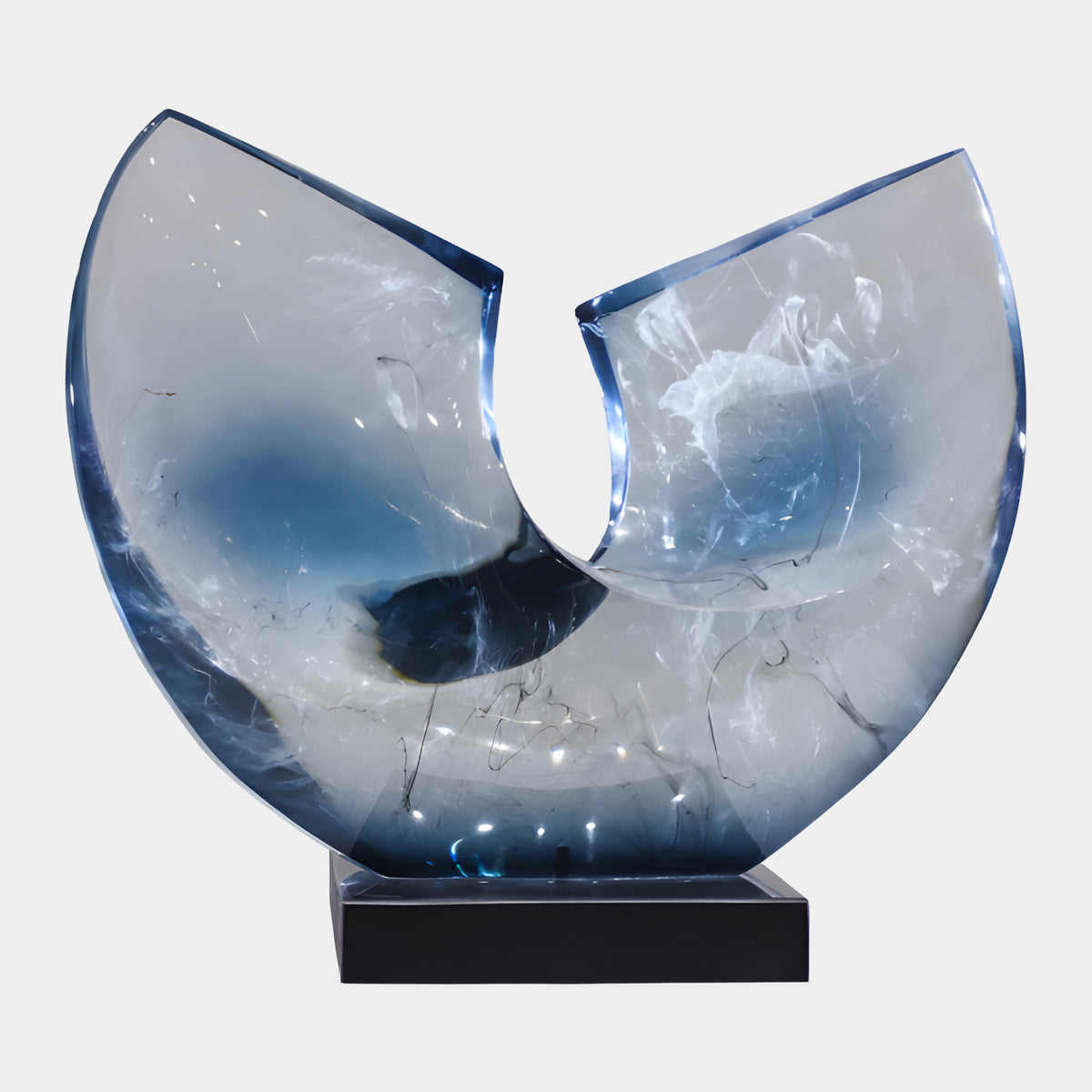 Blue Feathered Split Disc Resin Sculpture - 75cm