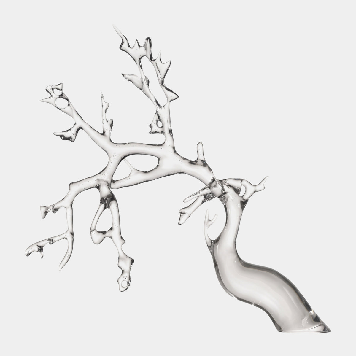 Clear Branching Coral Form Resin Sculpture - 85cm, a colourless branching coral-like shape with forked, antler-like tips, shown on a plain white background.