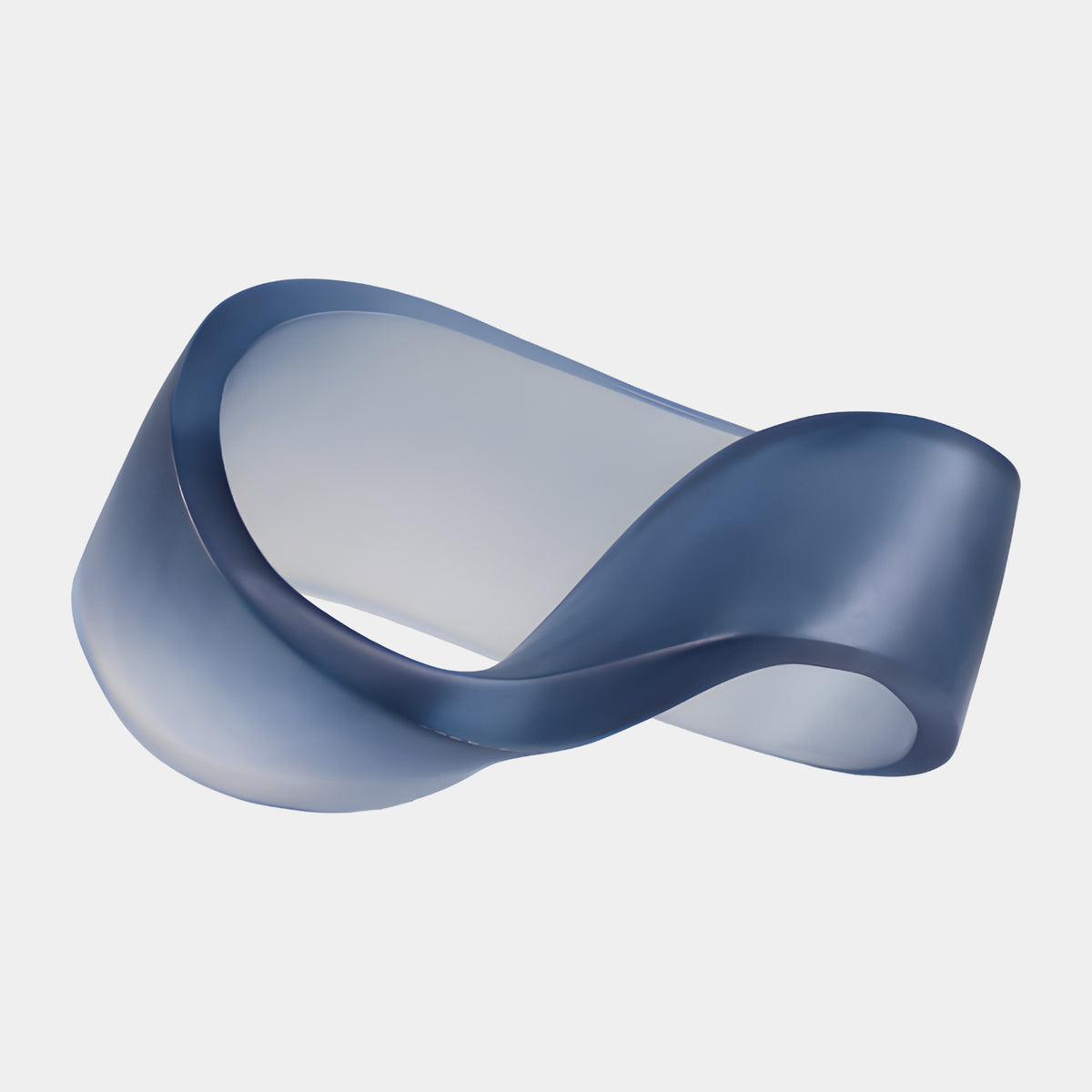 Blue Matt Twisted Lying Band Resin Sculpture - 57cm, a looped band crossing through itself in slate blue-grey tones, shown on a plain white background.
