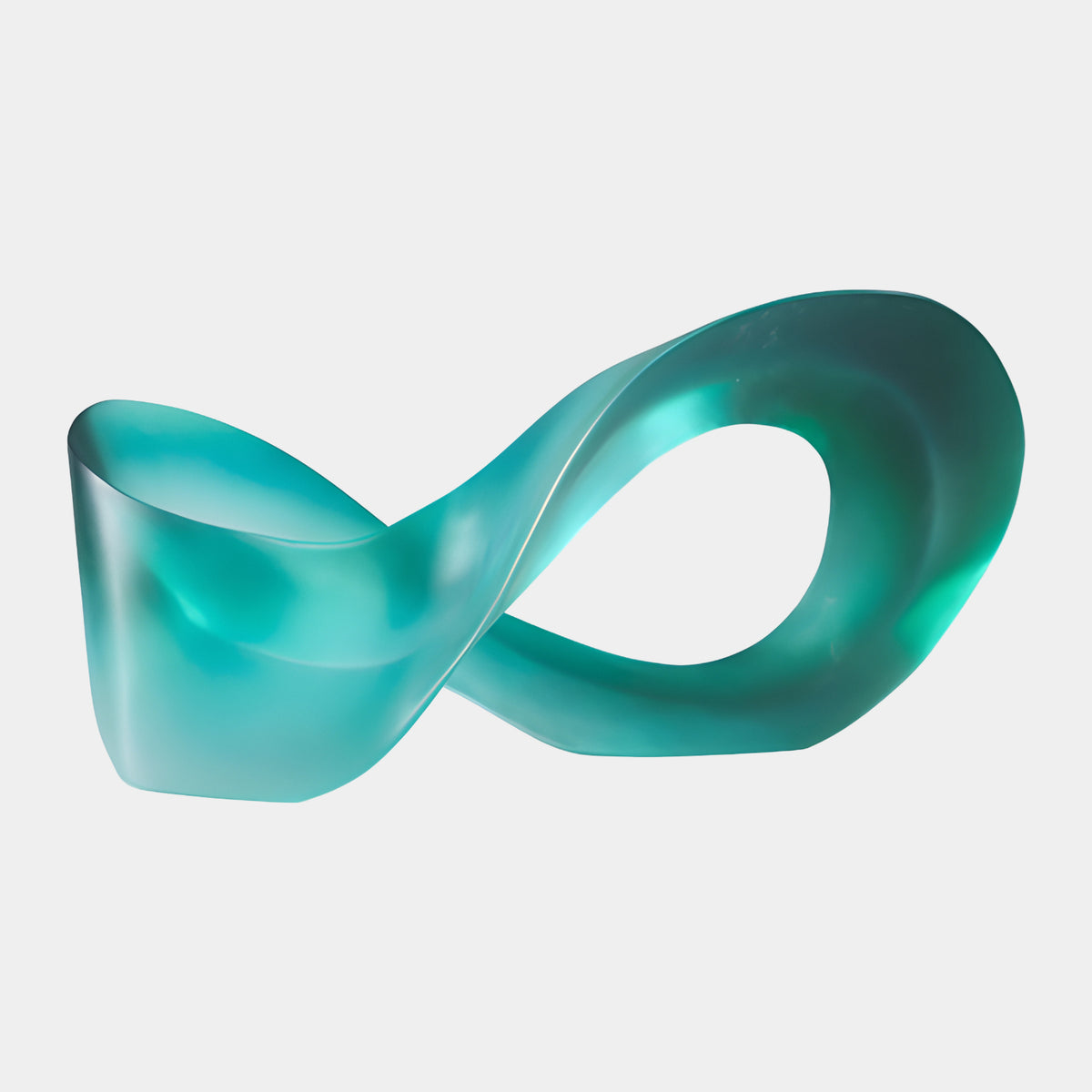 Teal Frosted Figure of Eight Resin Sculpture - 57cm, a twisting frosted teal band forming a figure-eight shape, shown on a plain white background.