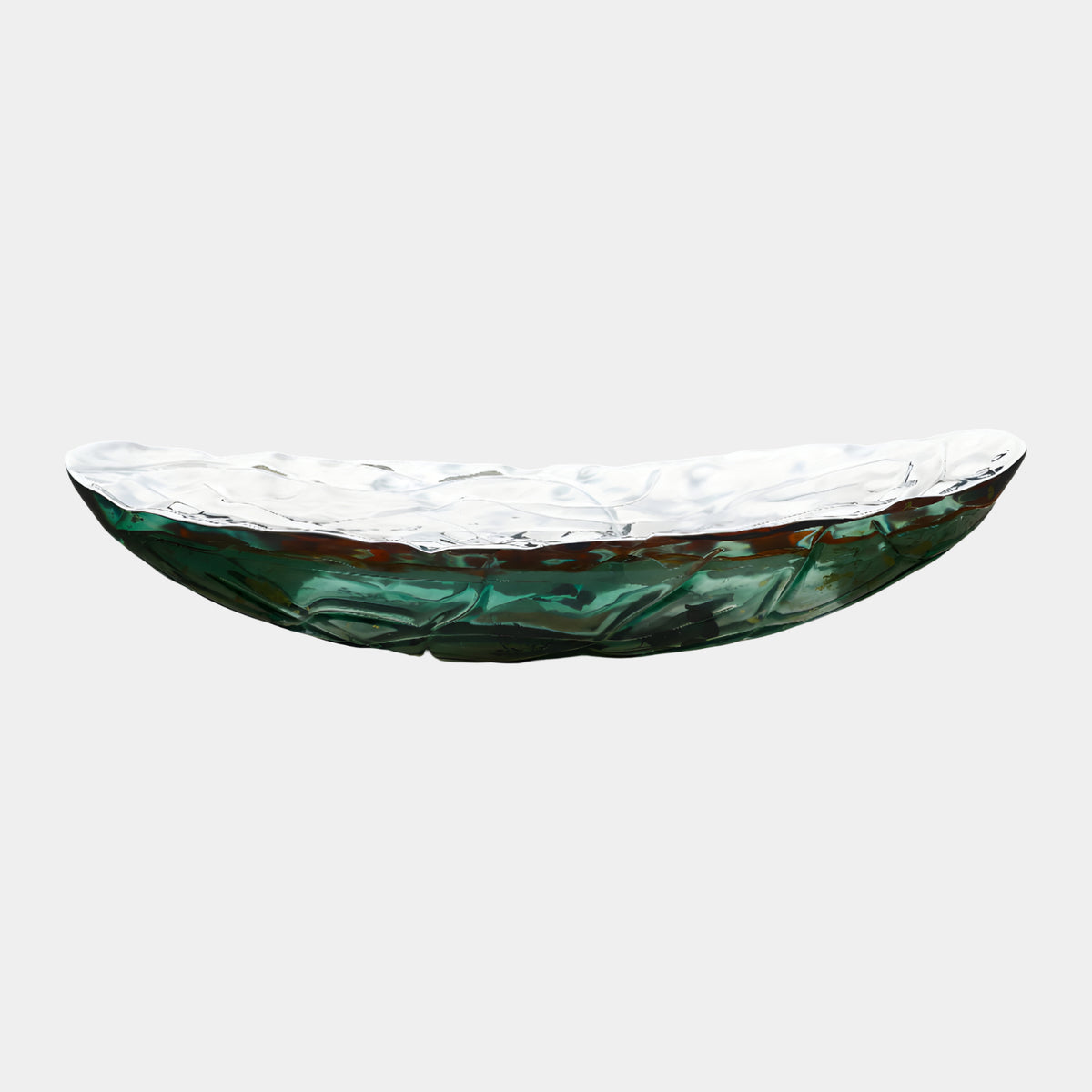 Green & Silver Rippled Boat Vessel Resin Sculpture - 220cm